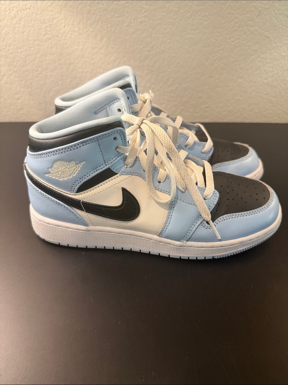 Jordan Mid Sneakers in Light Blue, Black & White Youth Size 6